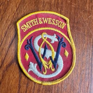 Smith & Wesson Red Monogram Shield Embroidered Patch Vintage Style Firearms Logo